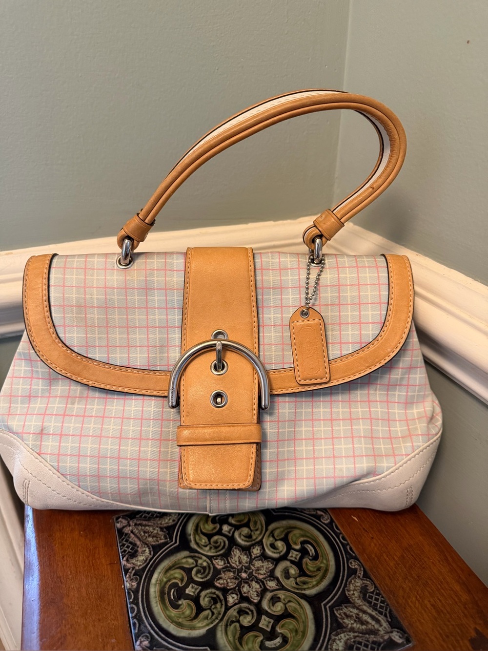 Coach Hampton Soho White/Pink Plaid